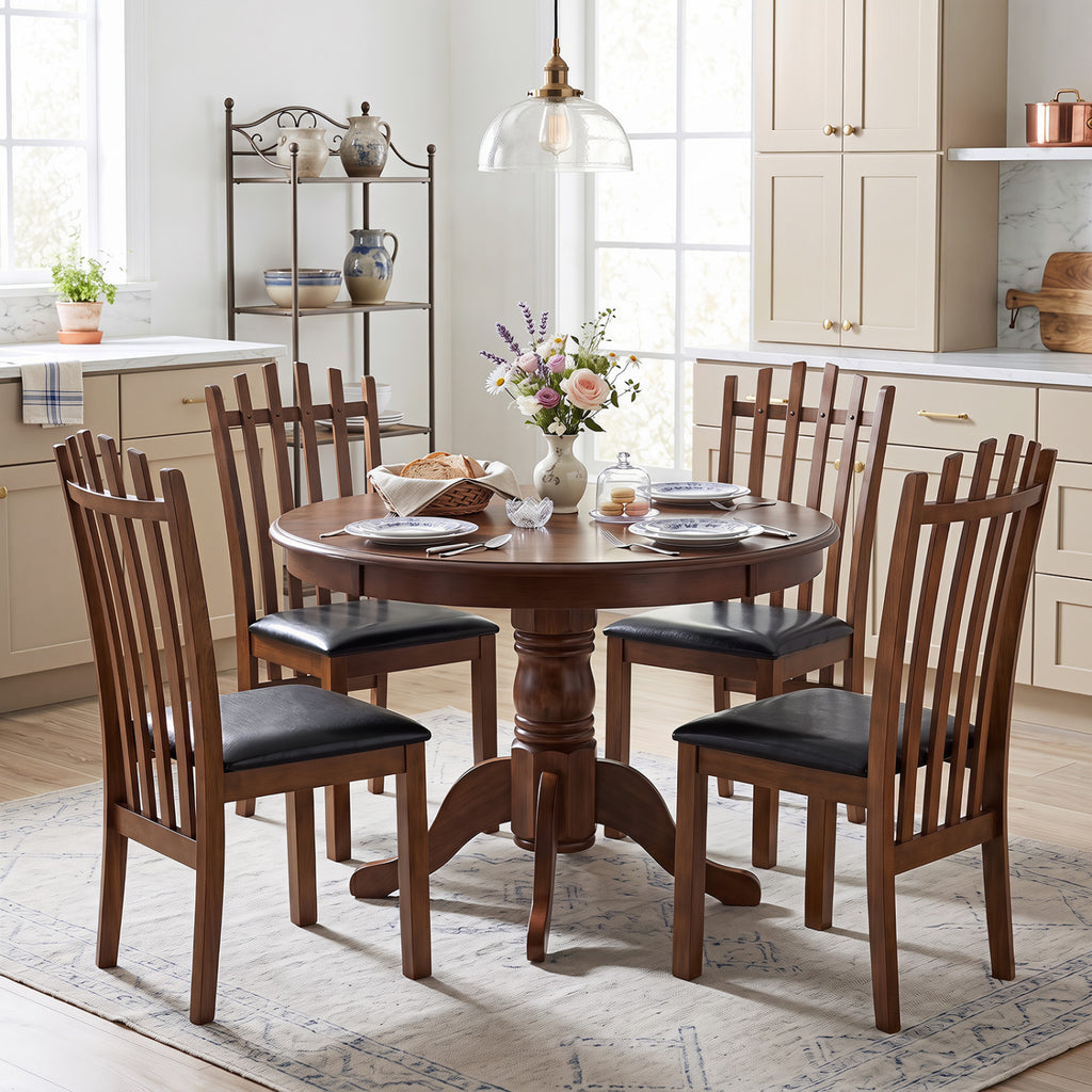 Wooden Dining Chair Set of 4, Black - PU Leather Seat