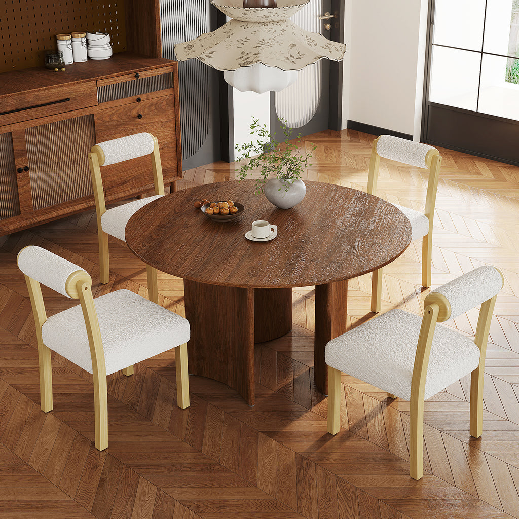 Wooden Dining Chair Set of 2 - White Faux Sherpa