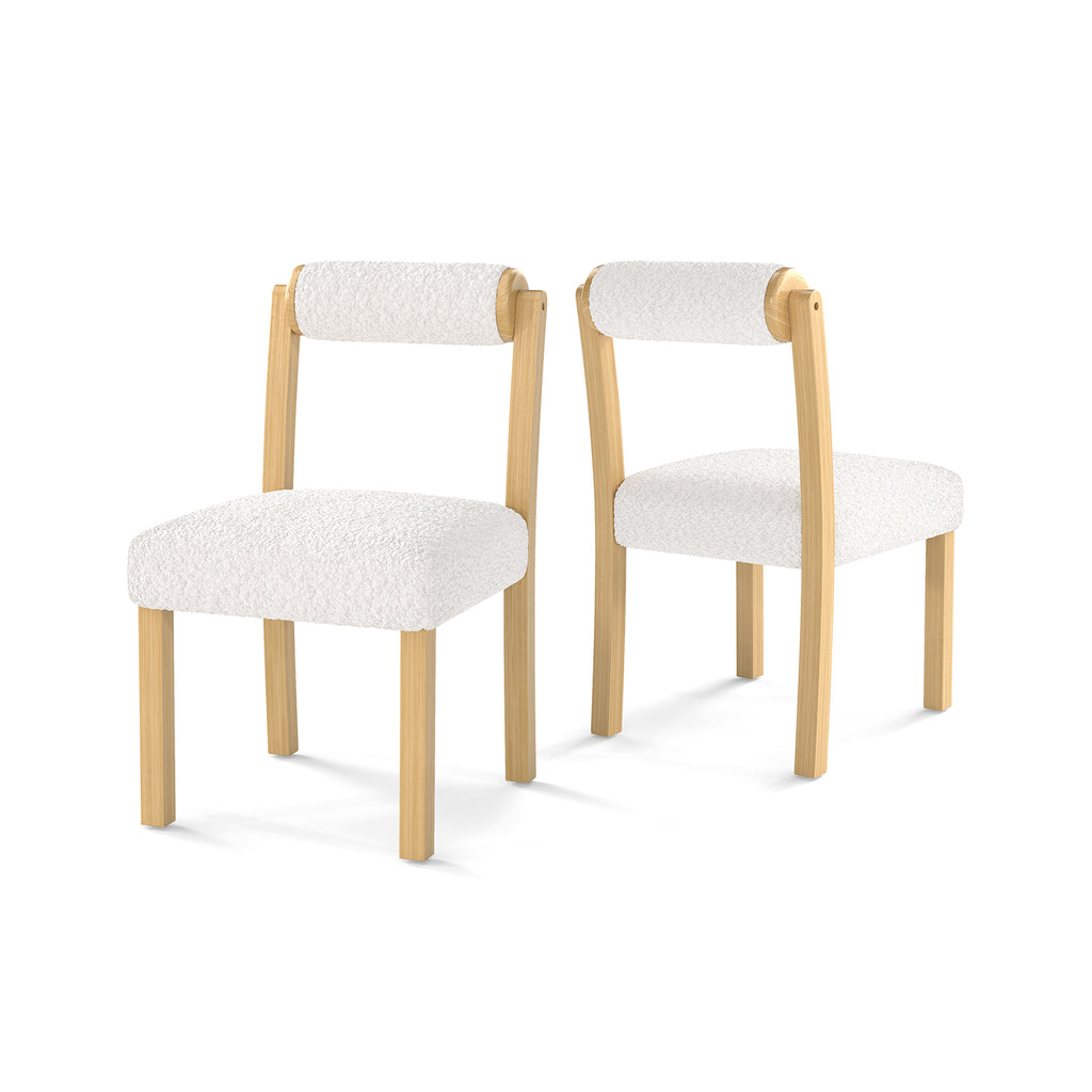 Wooden Dining Chair Set of 2, White Faux Sherpa