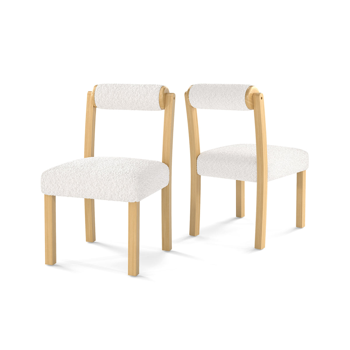 Wooden Dining Chair Set of 2, White Faux Sherpa