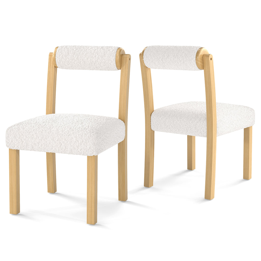 Wooden Dining Chair Set of 2 - White Faux Sherpa