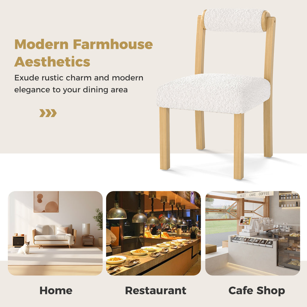 Wooden Dining Chair Set of 2, White Faux Sherpa