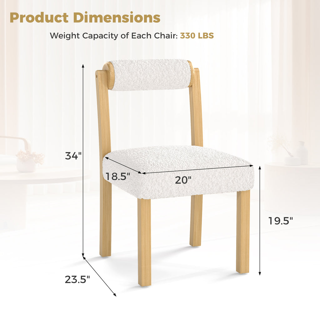 Wooden Dining Chair Set of 2, White Faux Sherpa