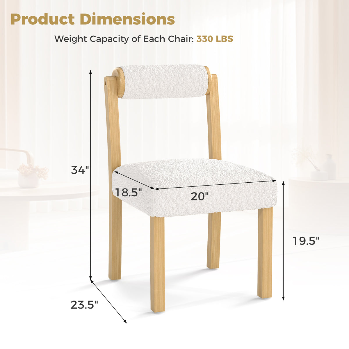 Wooden Dining Chair Set of 2, White Faux Sherpa