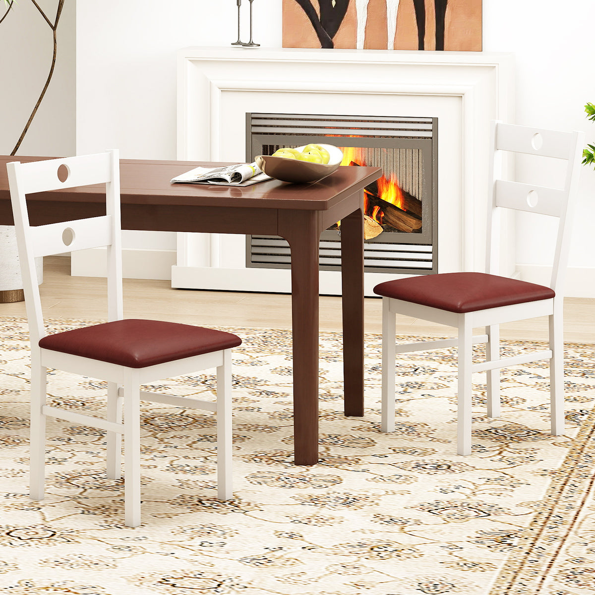 Wooden Dining Chairs Set of 2, Hollowed Back – White