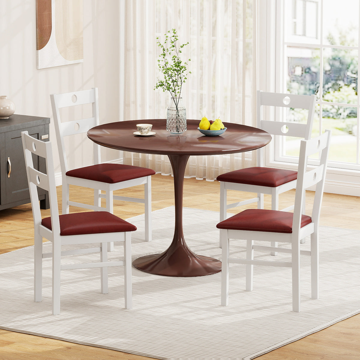 Wooden Dining Chairs Set of 2, Hollowed Back – White