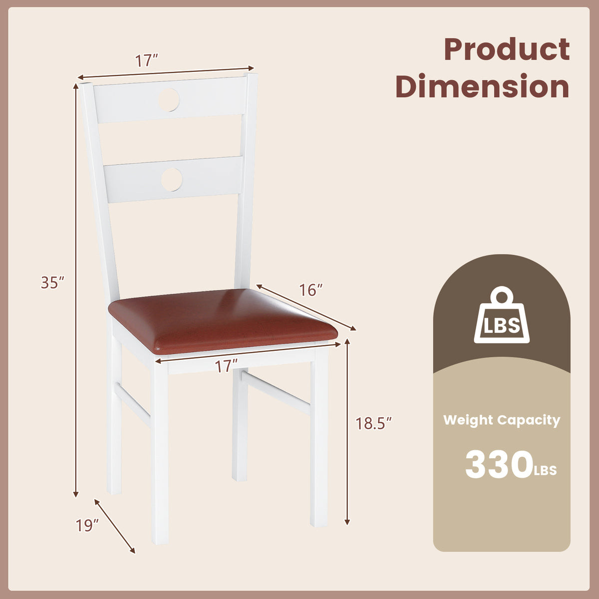 Wooden Dining Chairs Set of 2, Hollowed Back – White