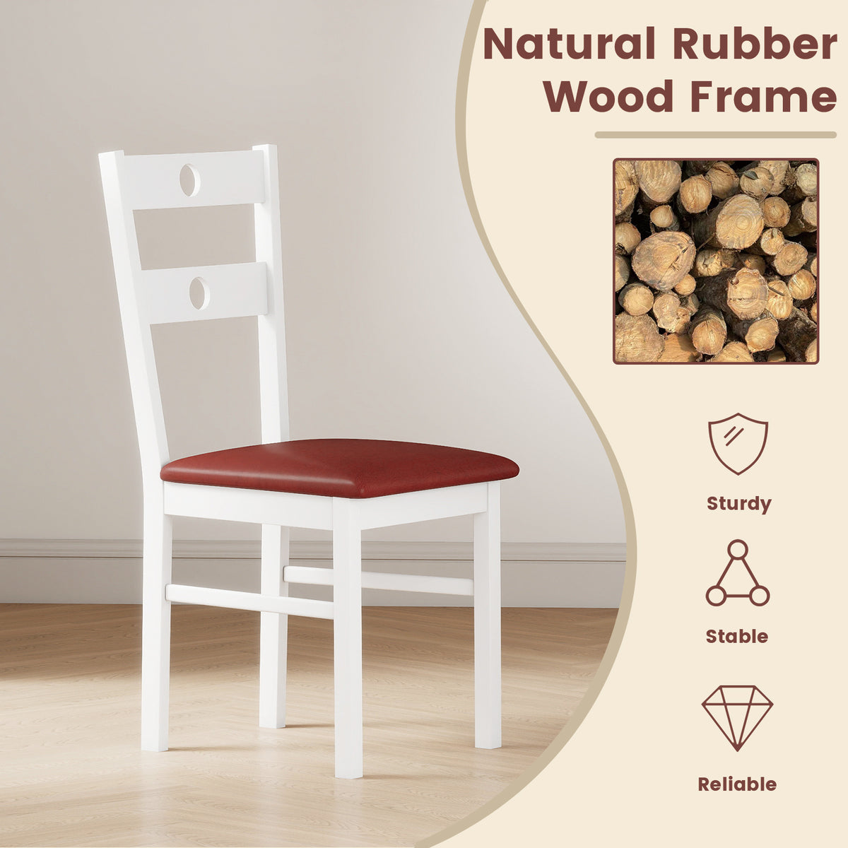 Wooden Dining Chairs Set of 2, Hollowed Back – White