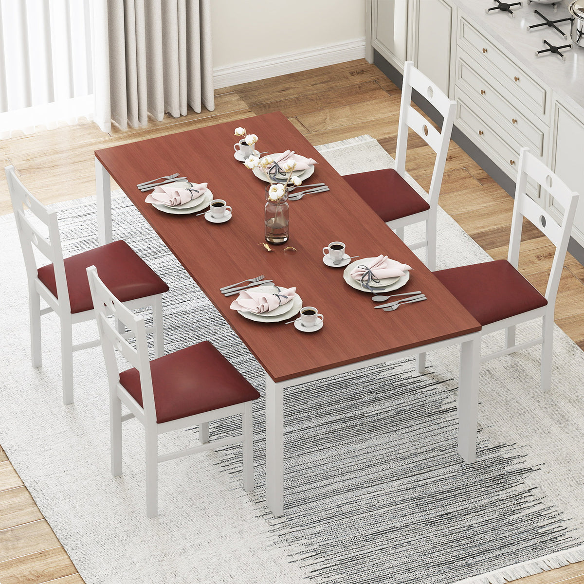 Wooden Dining Chairs Set of 2, Hollowed Back – White