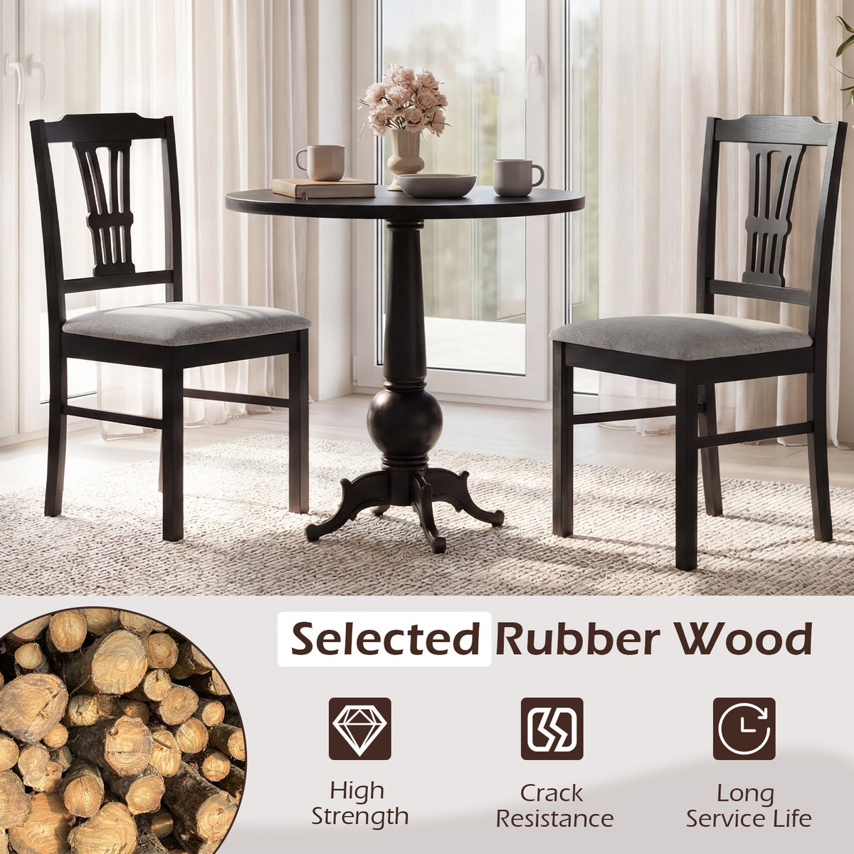 Upholstered Dining Chairs Set of 2, Wood Frame - Black