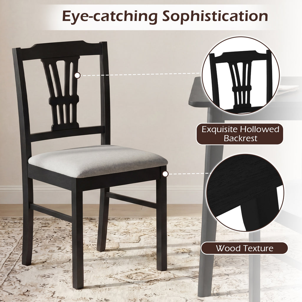 Wooden Dining Chairs Set of 2 Upholstered - Black-Subtle Pattern