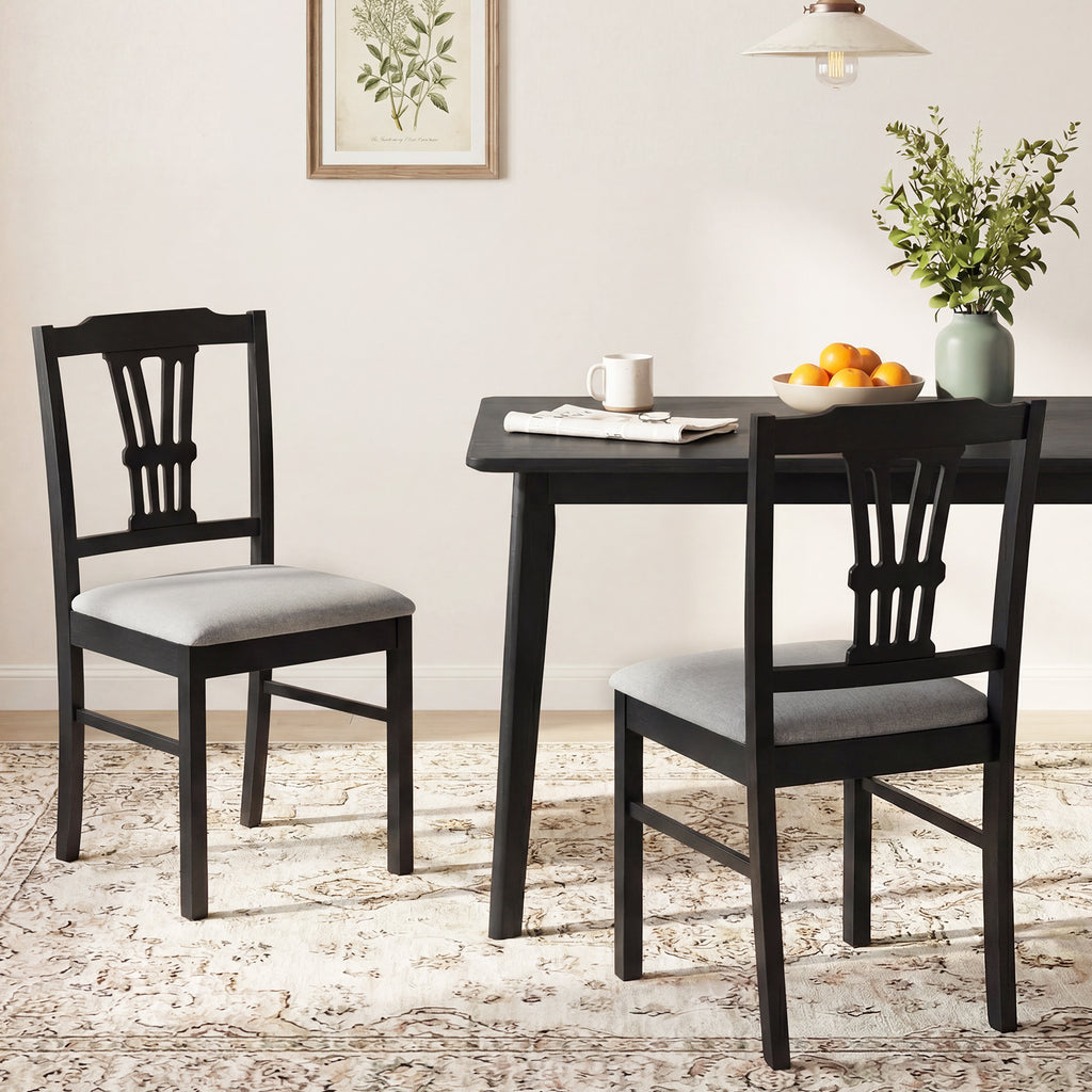 Upholstered Dining Chairs Set of 2, Wood Frame - Black