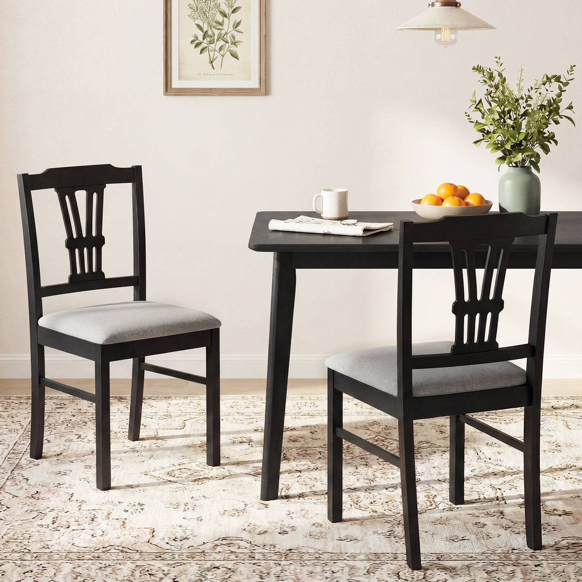 Upholstered Dining Chairs Set of 2, Wood Frame - Black