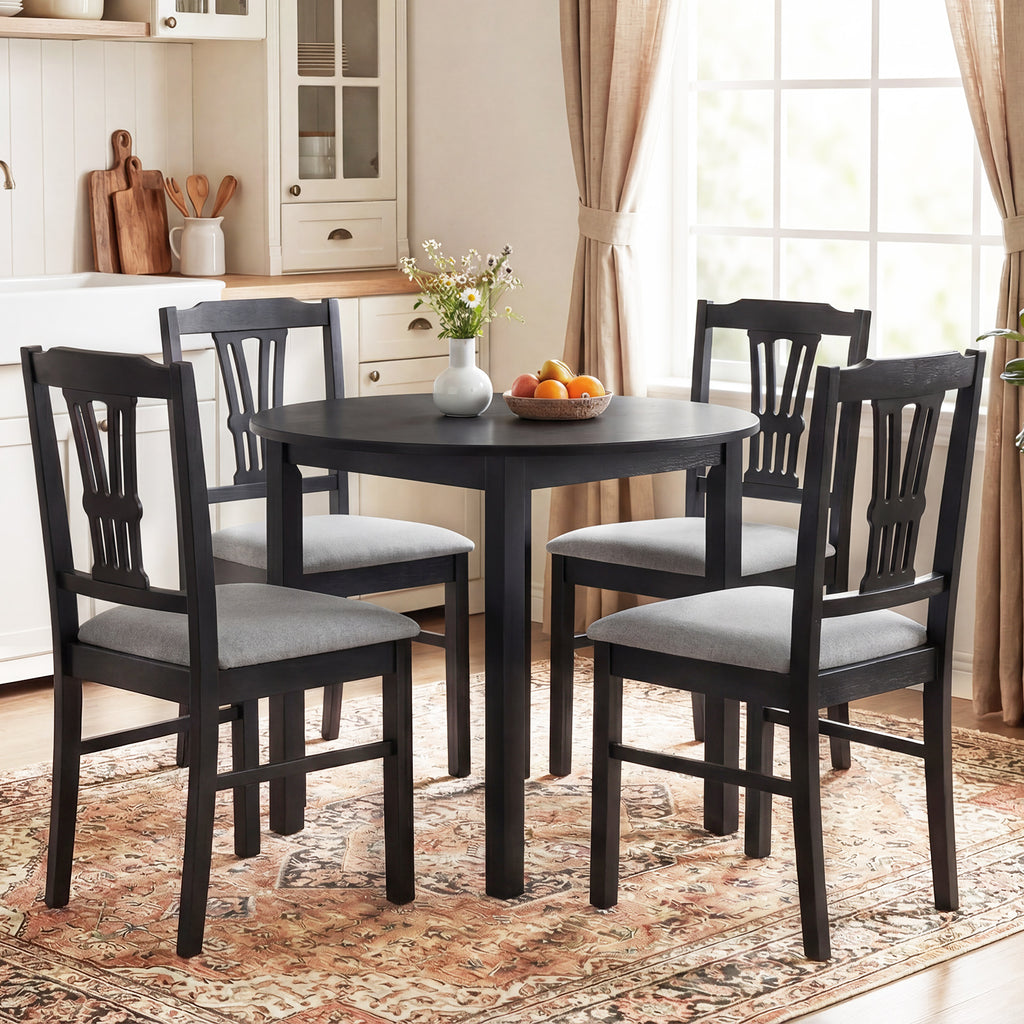 Wooden Dining Chairs Set of 2 Upholstered - Black-Subtle Pattern