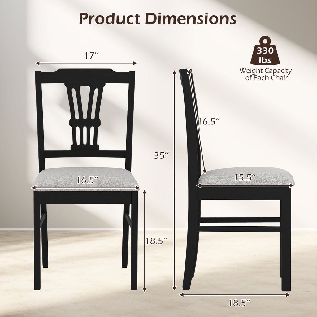 Wooden Dining Chairs Set of 2 Upholstered - Black-Subtle Pattern