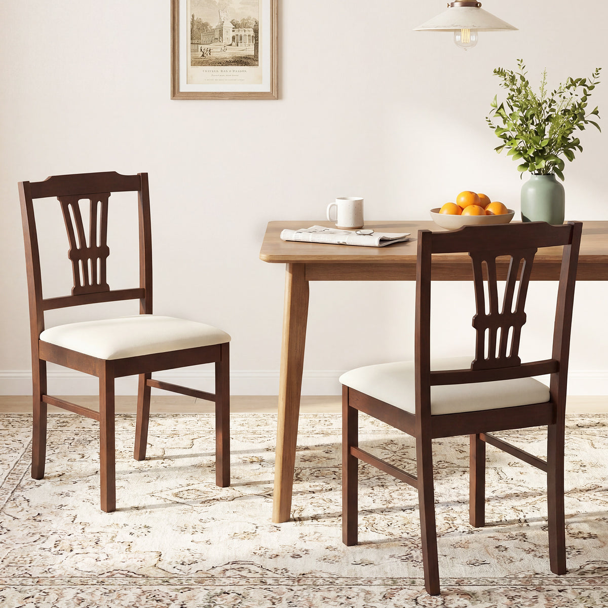 Upholstered Dining Chairs Set of 2, Wood Frame - Black