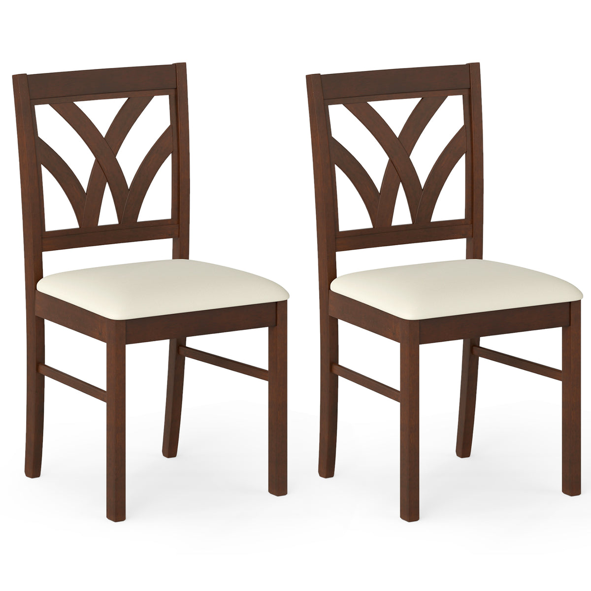 Dining Chairs Set of 2, Rubber Wood with Hollowed Backrest - Walnut