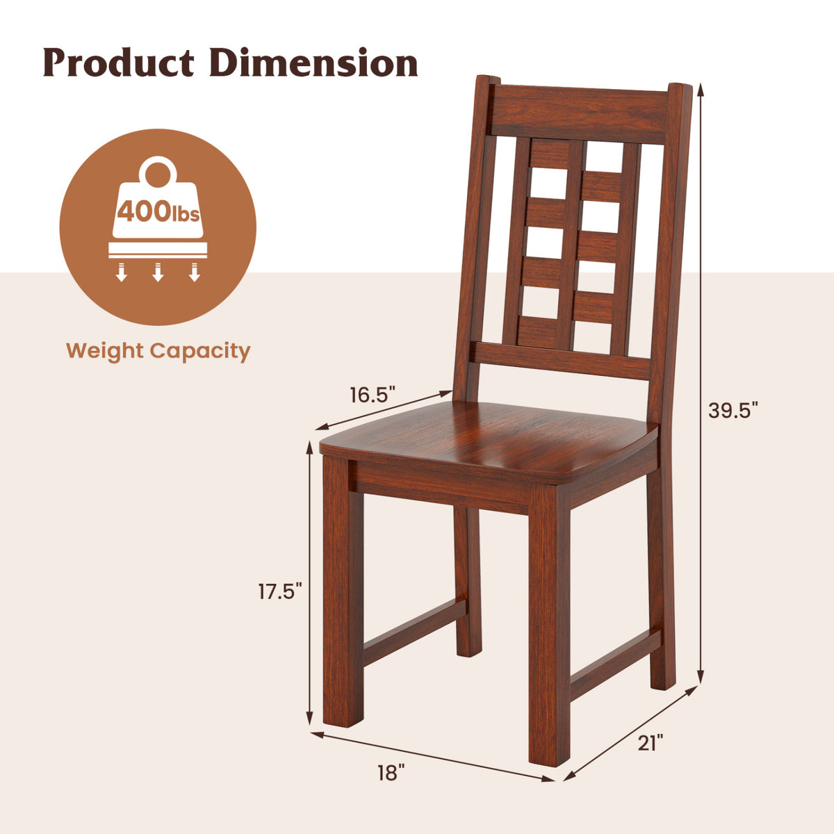 Wooden Dining Chairs Set of 2 - Walnut