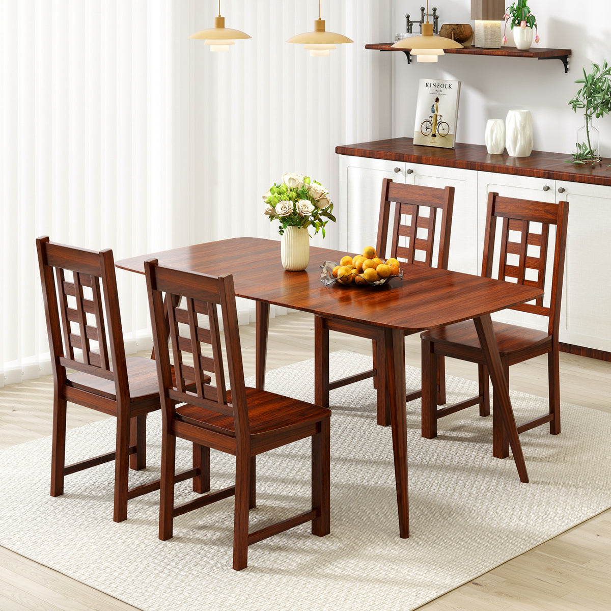 Wooden Dining Chairs Set of 2 - Walnut