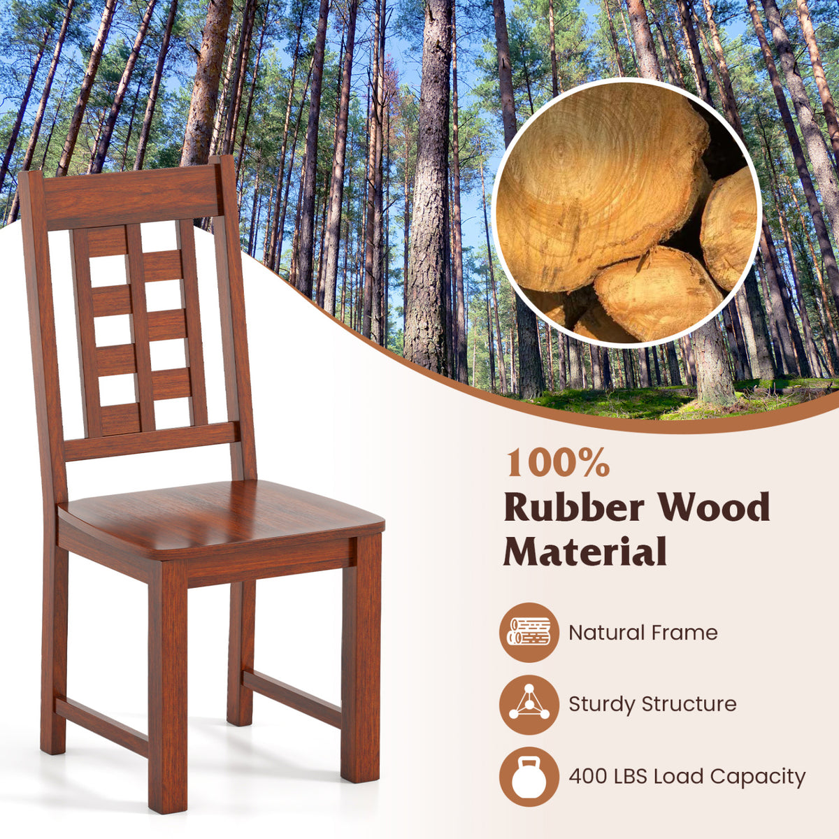 Wooden Dining Chairs Set of 2 - Walnut