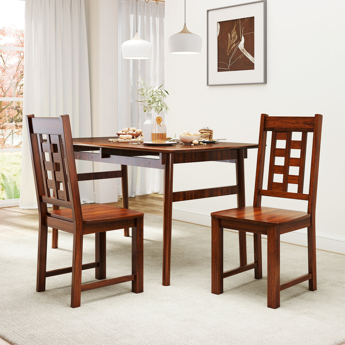 Wooden Dining Chairs Set of 2 - Walnut