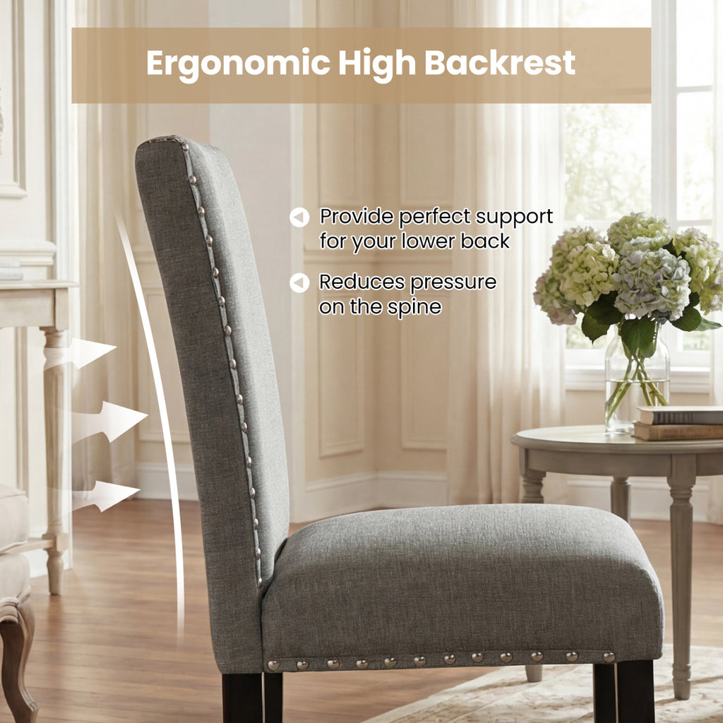 Wooden Dining Chairs Set of 2, Liner Fabric with Bent Wood Legs
