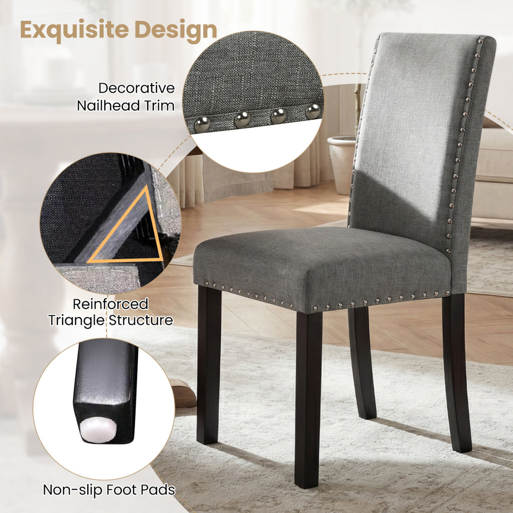 Wooden Dining Chairs Set of 2, Liner Fabric with Bent Wood Legs