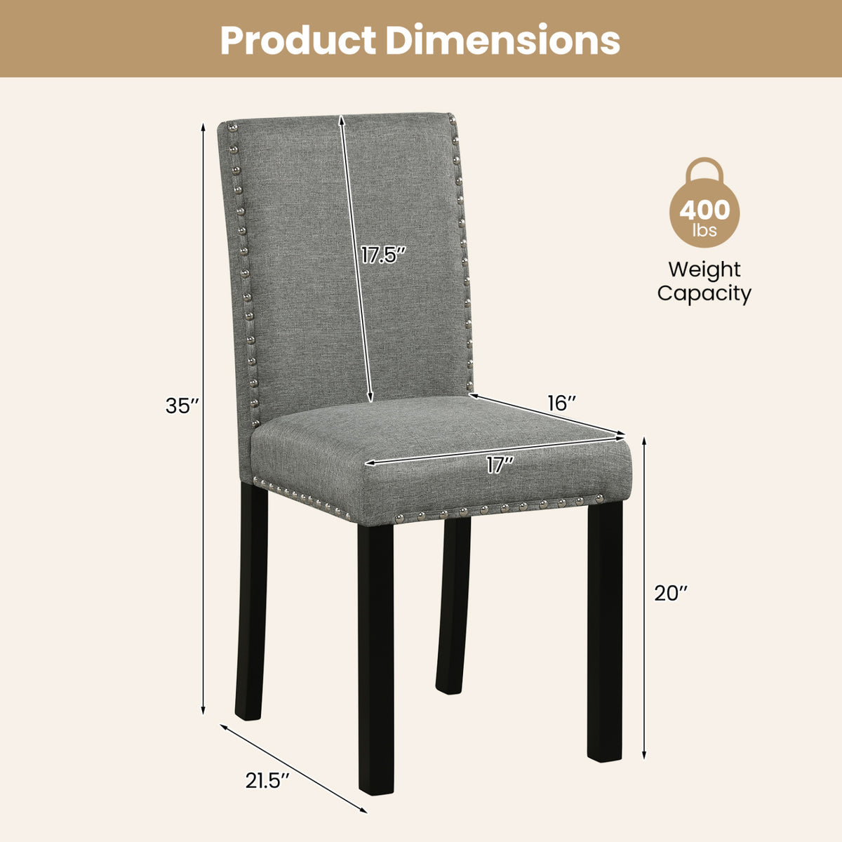 Wooden Dining Chairs Set of 2, Liner Fabric with Bent Wood Legs