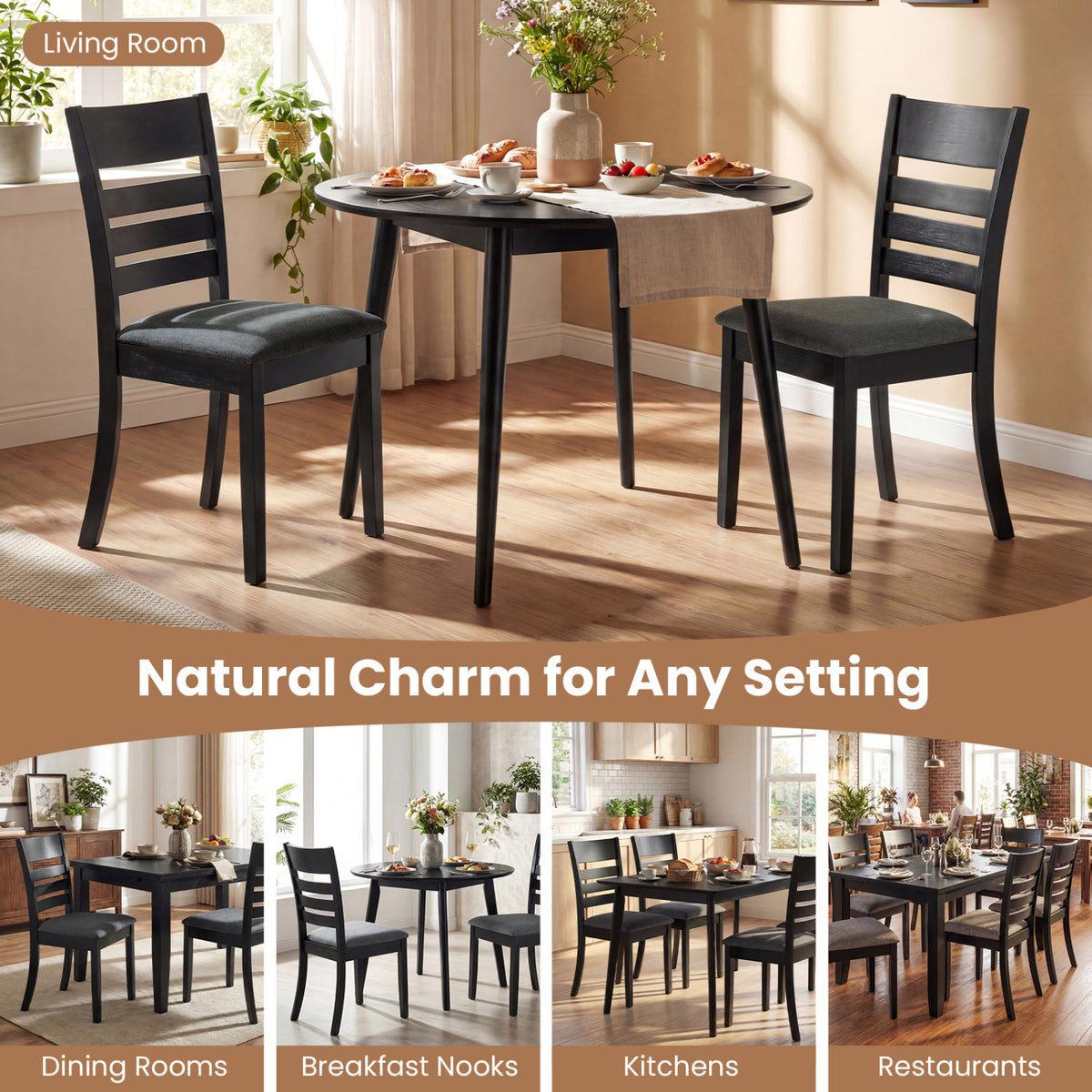 Upholstered Dining Chairs Set of 4 - Black