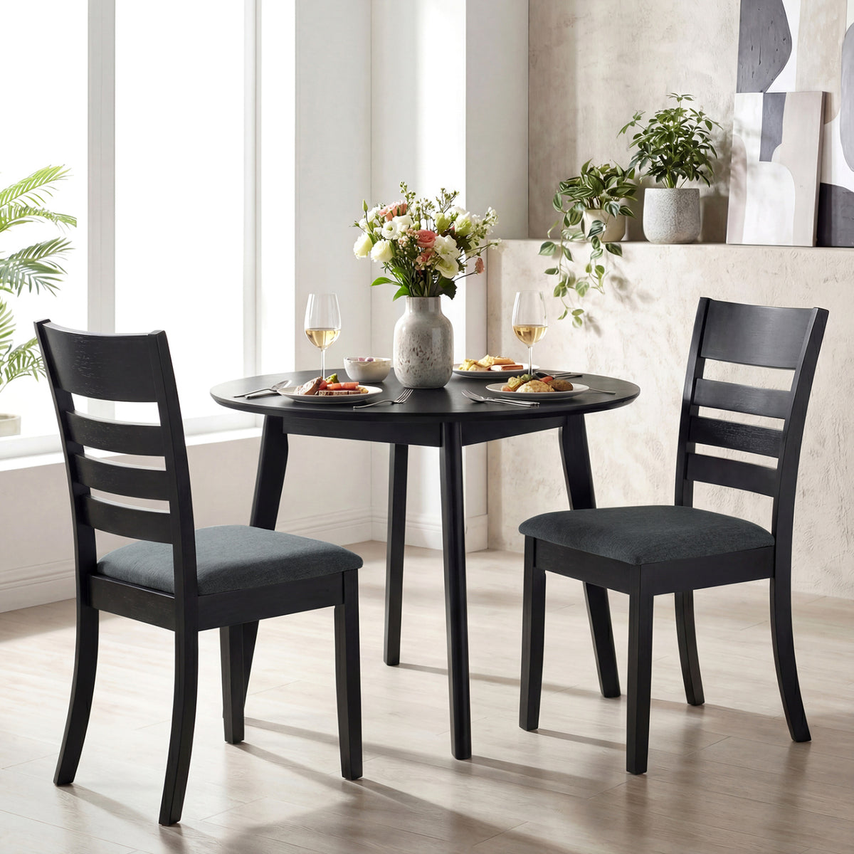 Dining Chairs Set of 2 Upholstered Black