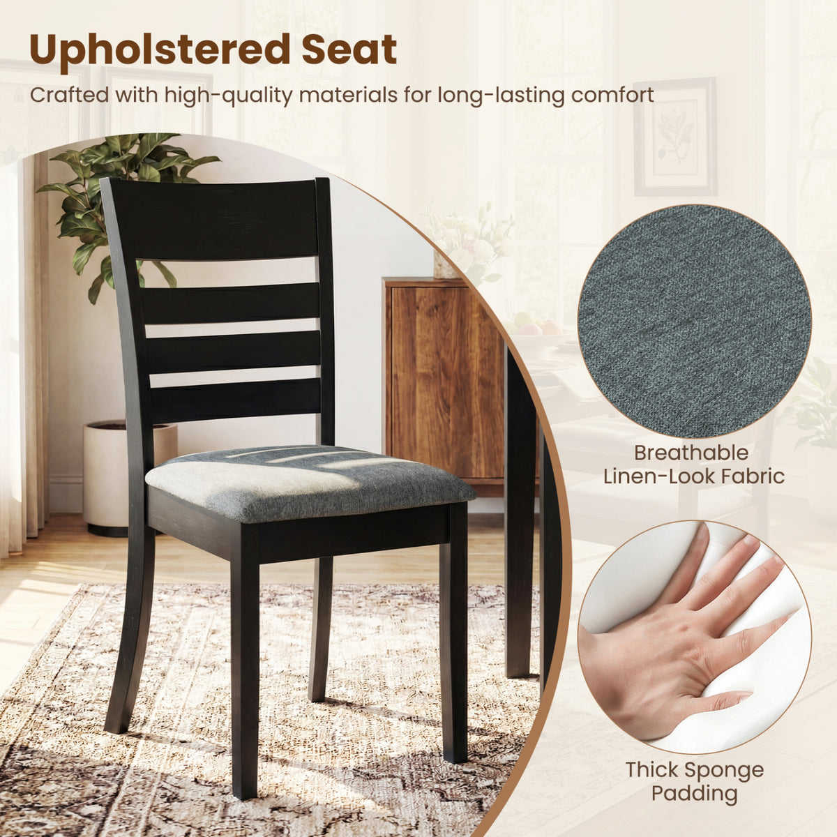 Upholstered Dining Chairs Set of 2, Black