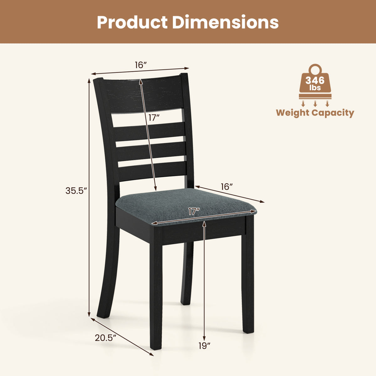 Upholstered Dining Chairs Set of 2, Black