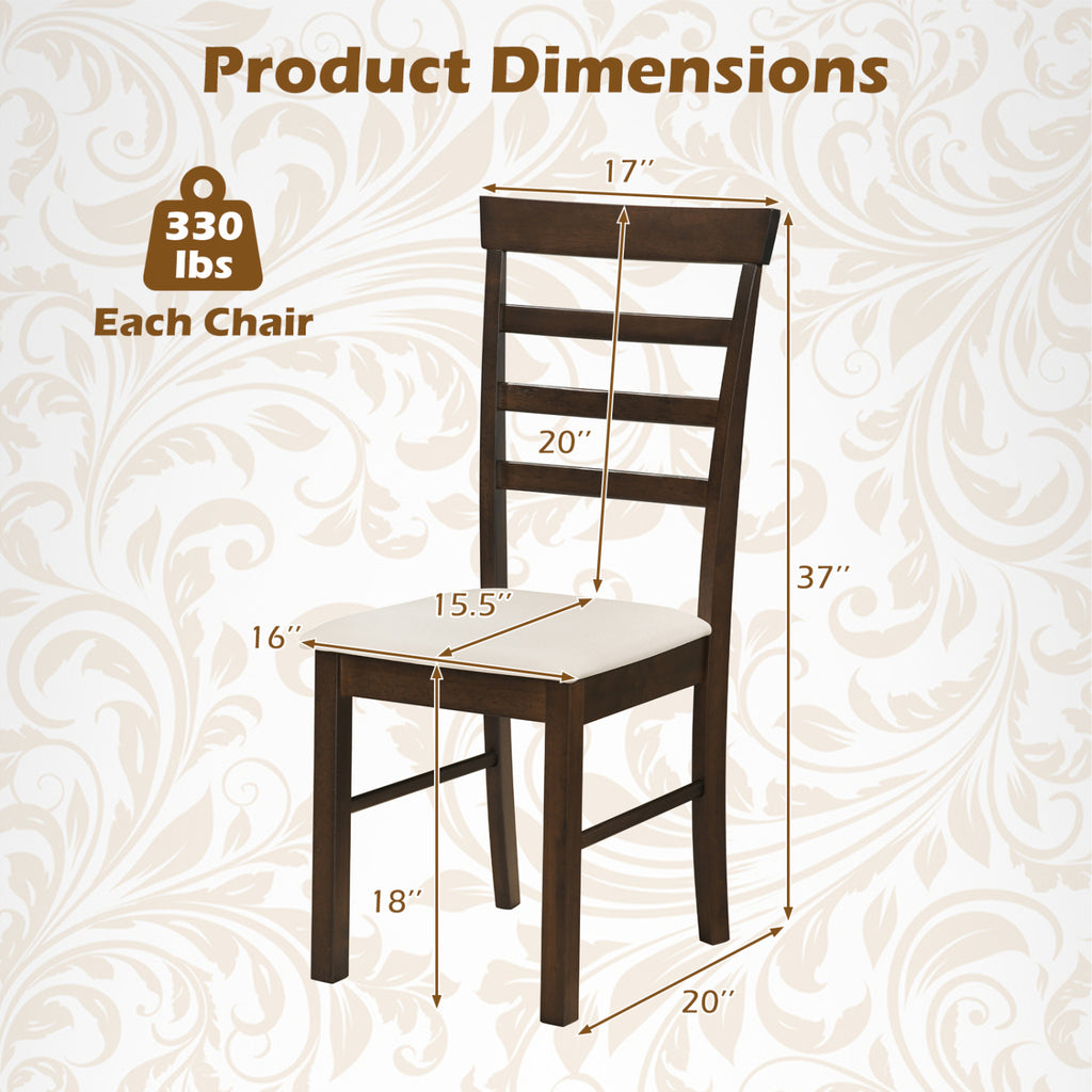 Wooden Dining Chairs Set of 4, Brown - Padded Fabric Cushion