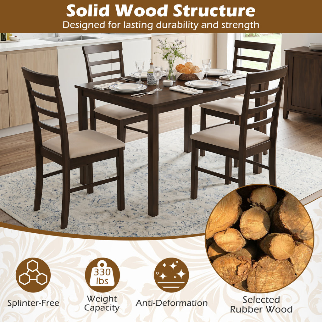 Wooden Dining Chairs Set of 4, Brown - Padded Fabric Cushion