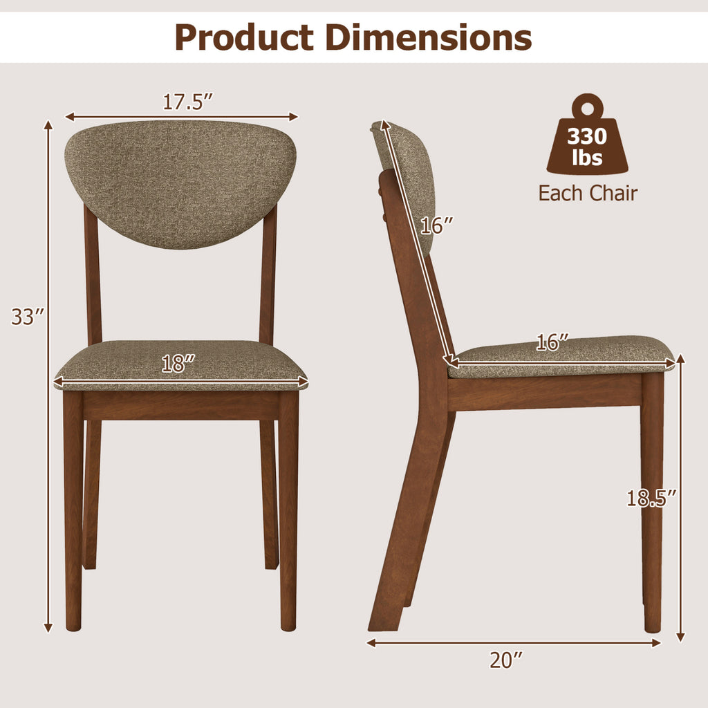 Wooden Dining Chairs Set of 4 - Brown with Padded Seat