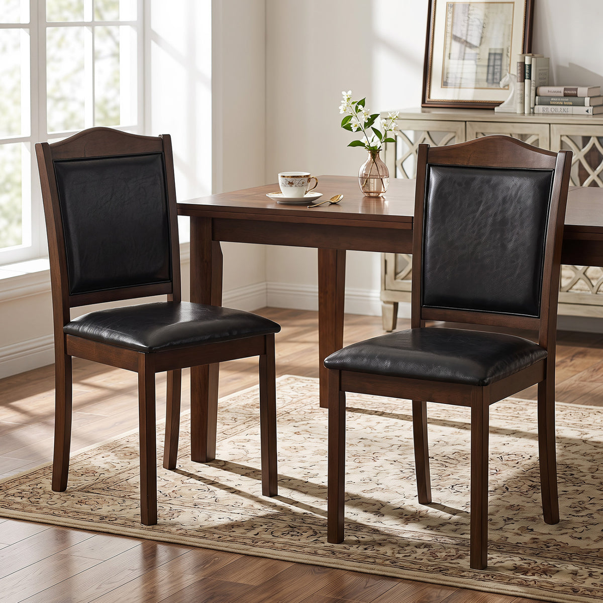 Faux Leather Dining Chairs Set of 2 - Walnut