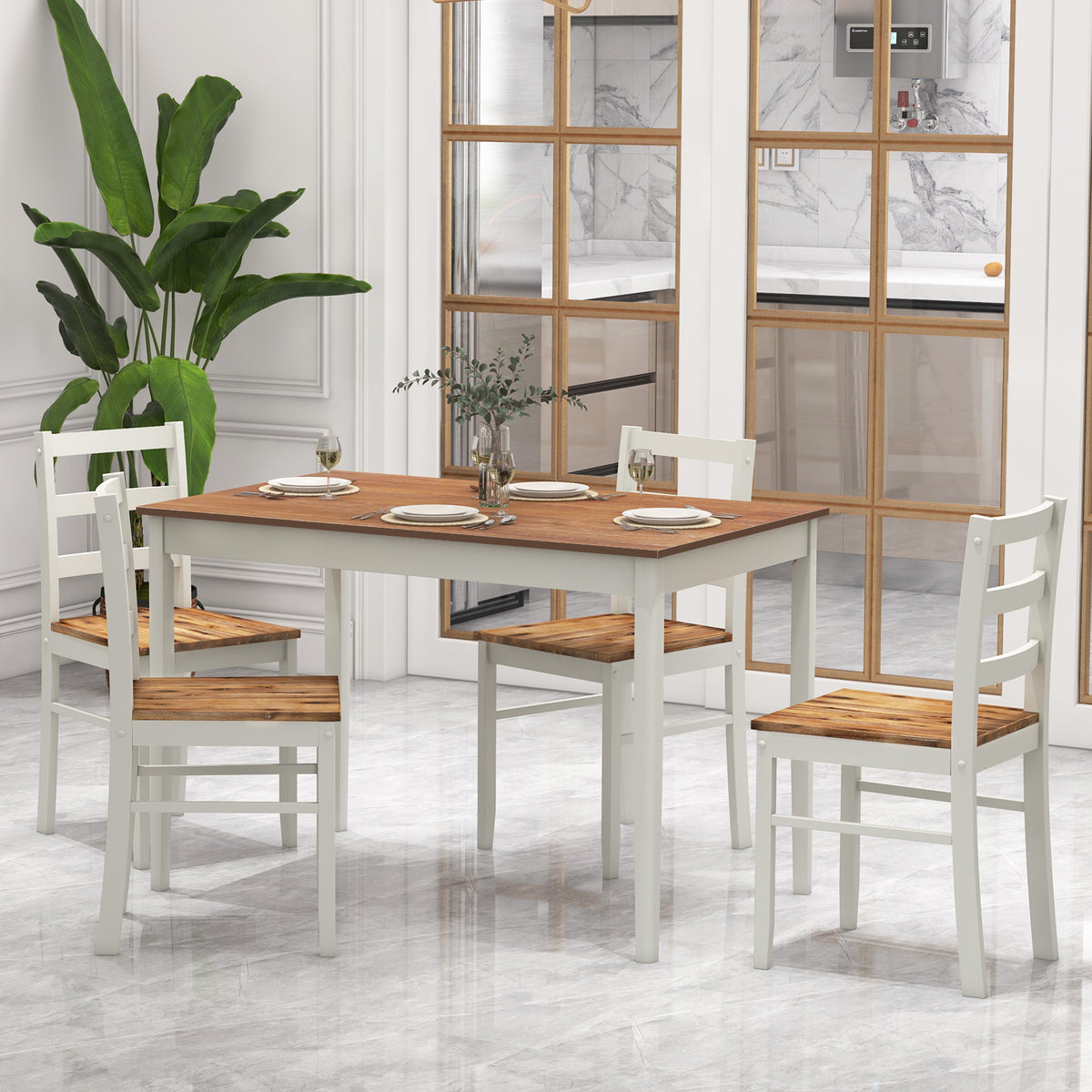 5-Piece Dining Set with Rectangular Table and 4 Chairs – Coffee
