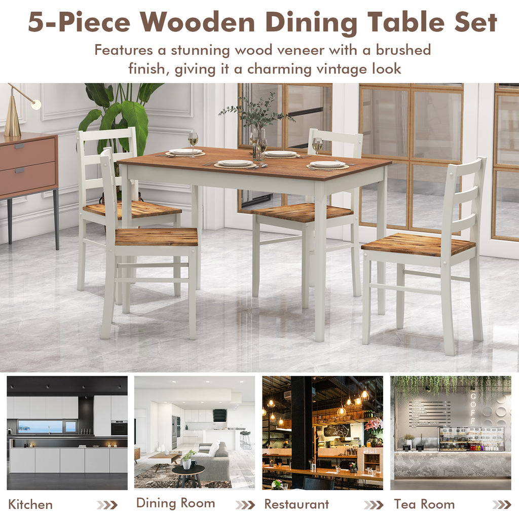 5-Piece Dining Set with Rectangular Table and 4 Chairs – Coffee