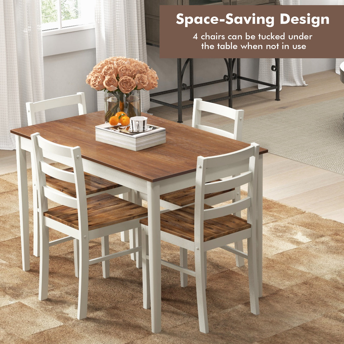 5-Piece Dining Set with Rectangular Table and 4 Chairs – Coffee