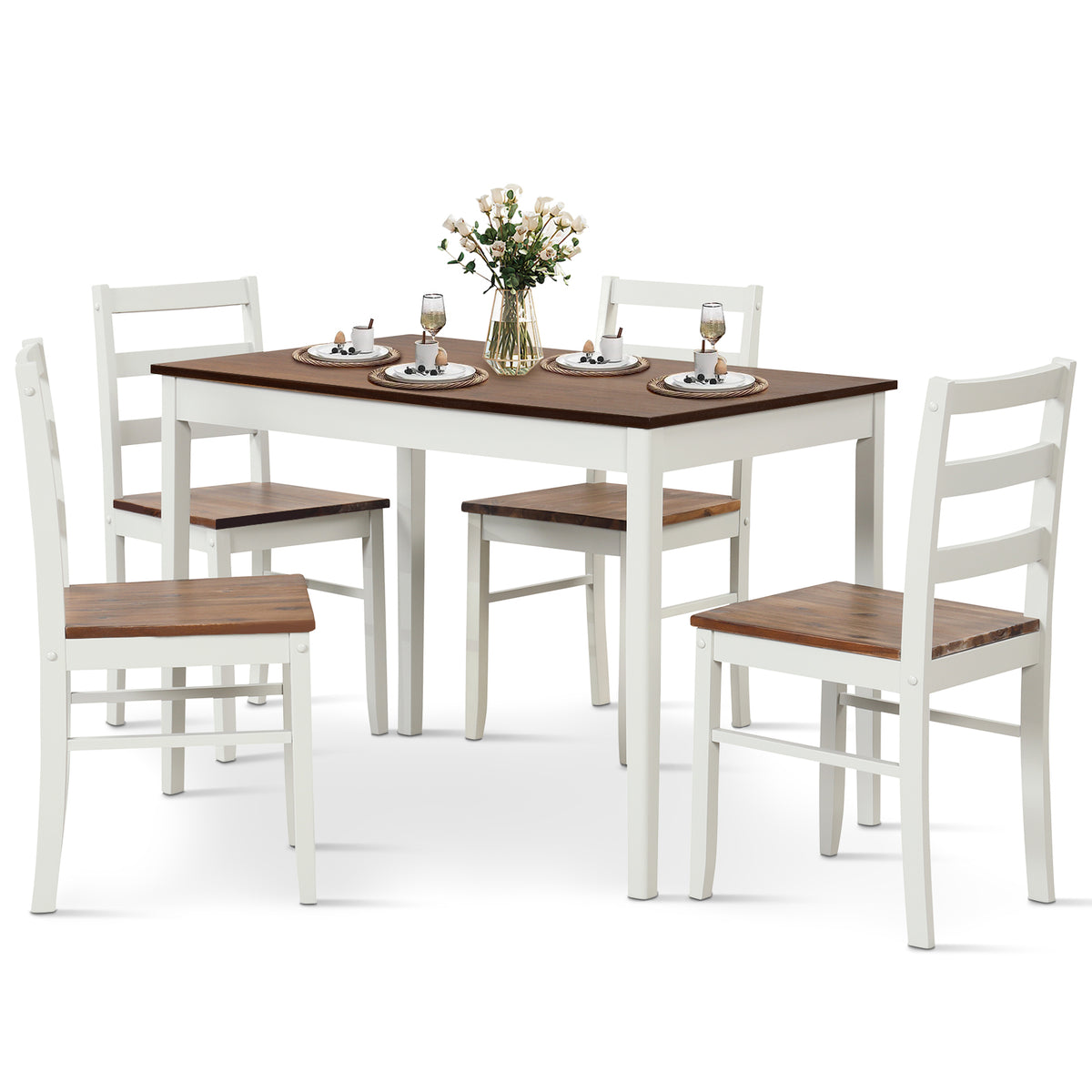 5-Piece Dining Set with Rectangular Table and 4 Chairs – Coffee