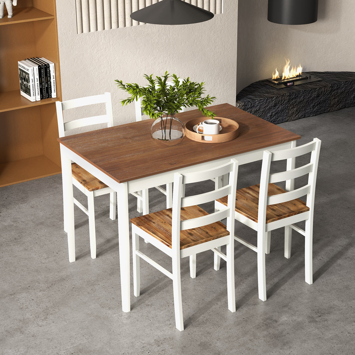 5-Piece Dining Set with Rectangular Table and 4 Chairs – Coffee
