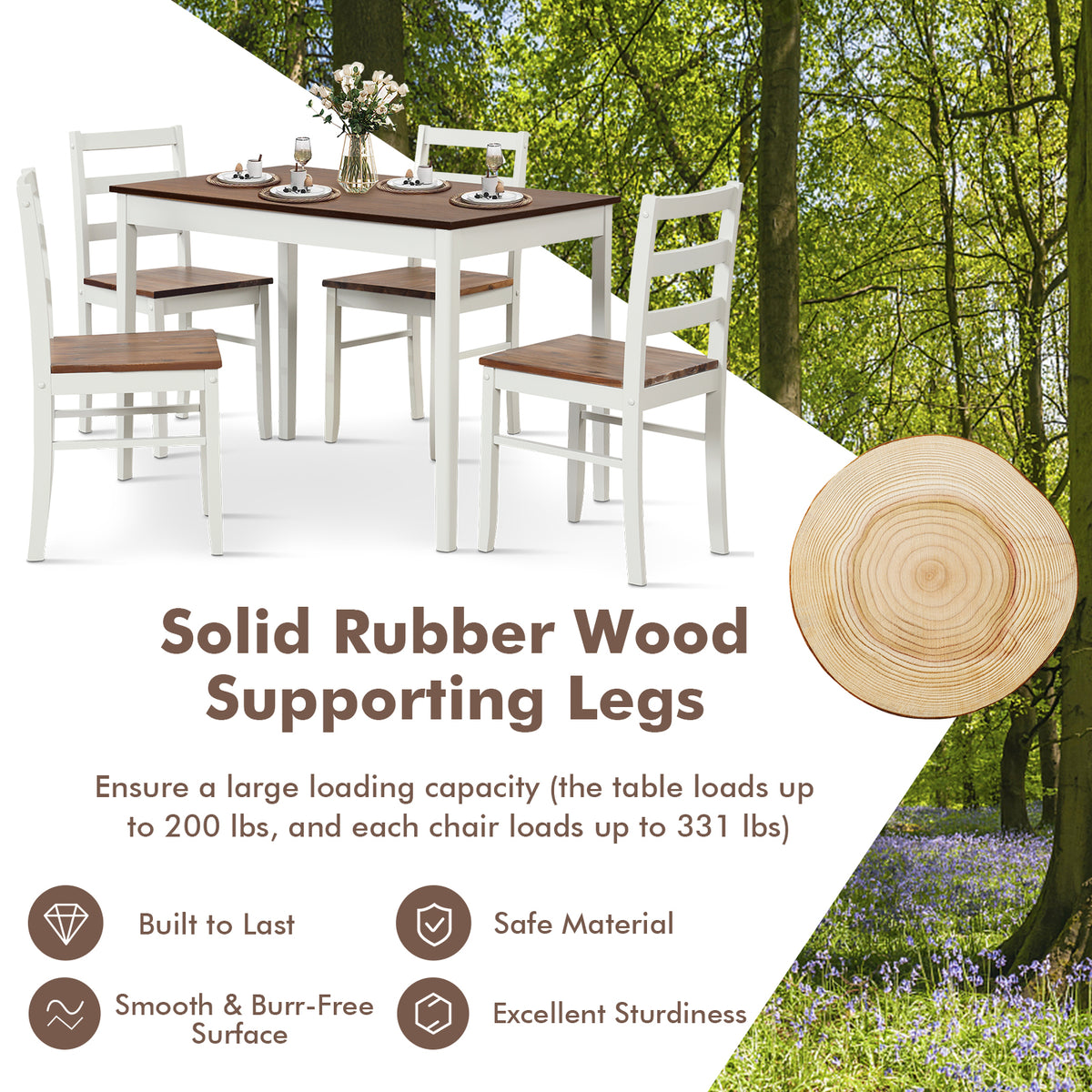 5-Piece Dining Set with Rectangular Table and 4 Chairs – Coffee