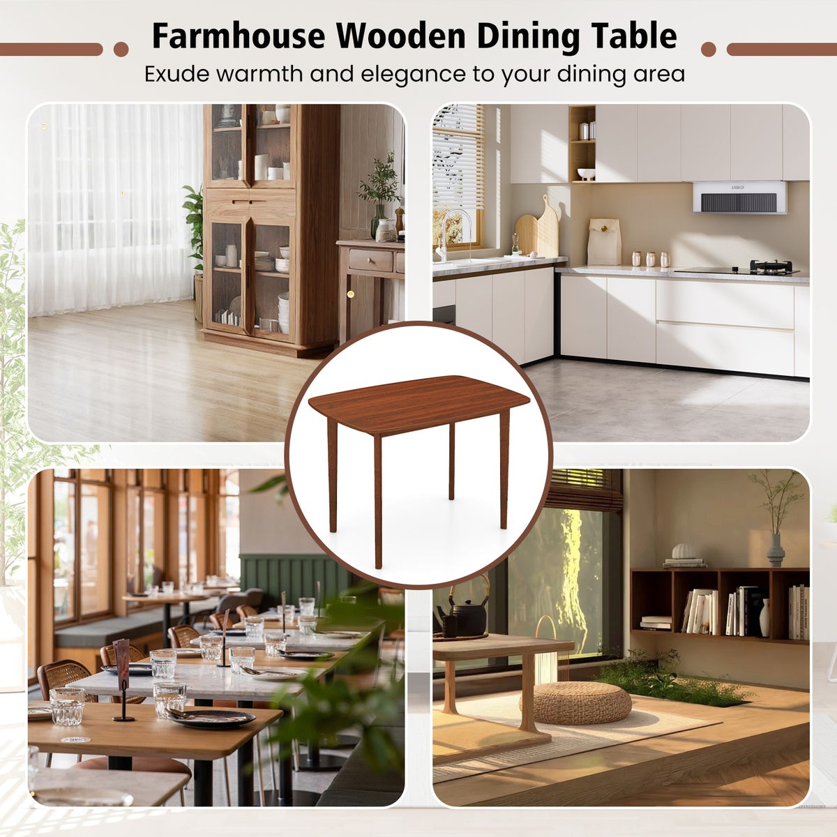 Walnut Dining Table for 2-4 People with Rubber Wood Legs