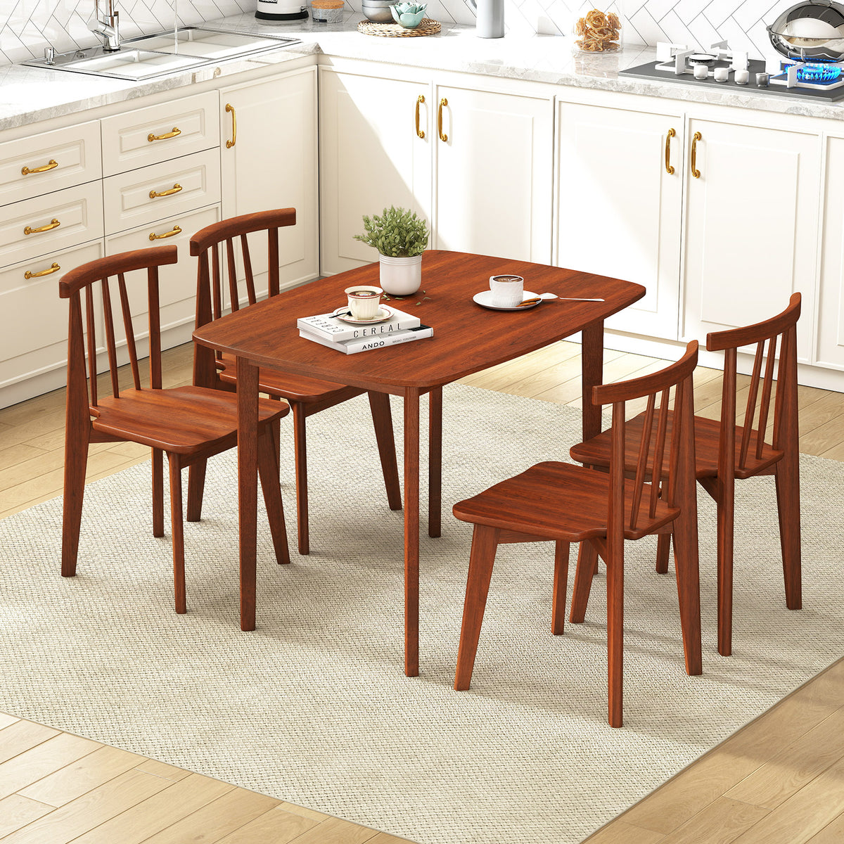 Walnut Dining Table for 2-4 People with Rubber Wood Legs