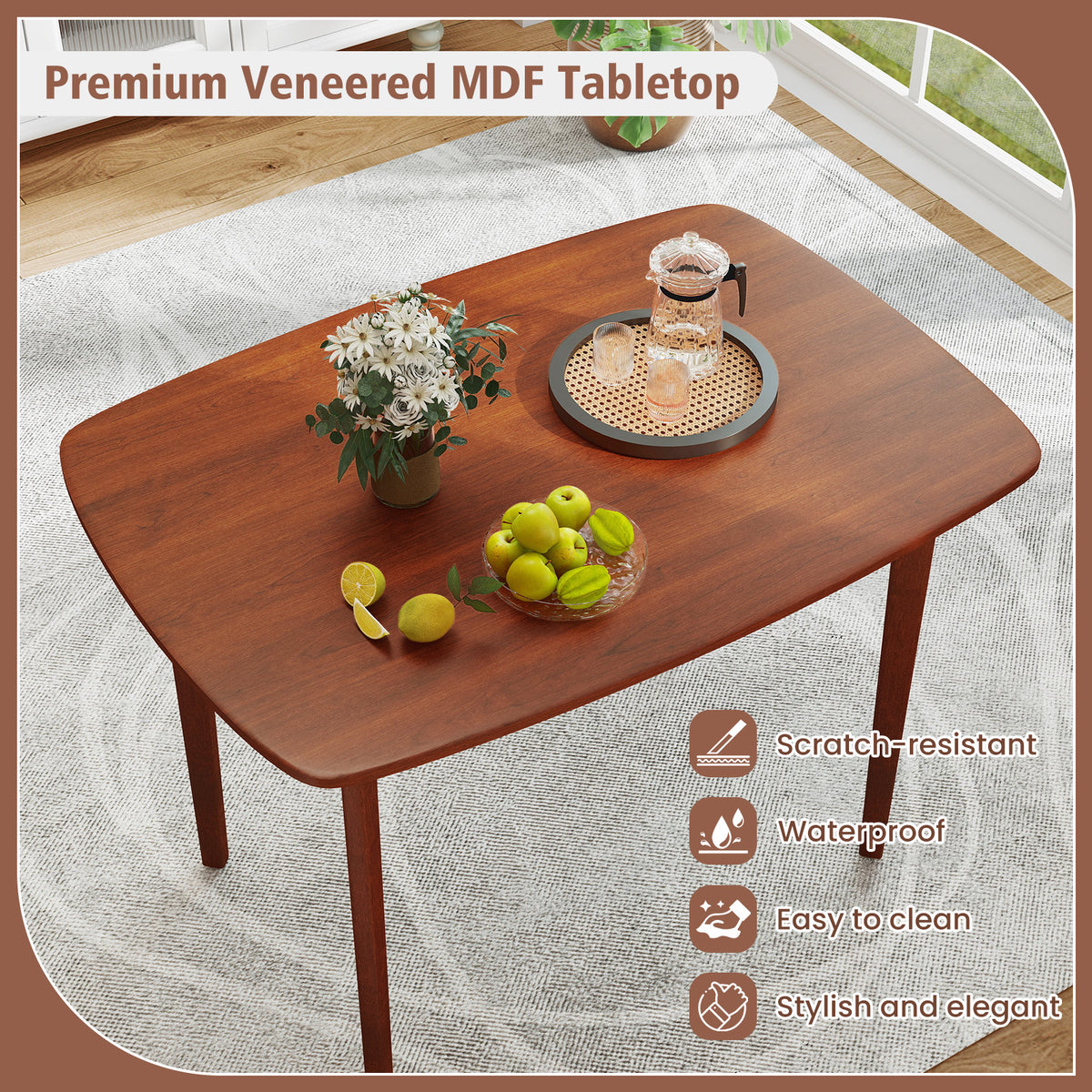 Walnut Dining Table for 2-4 People with Rubber Wood Legs