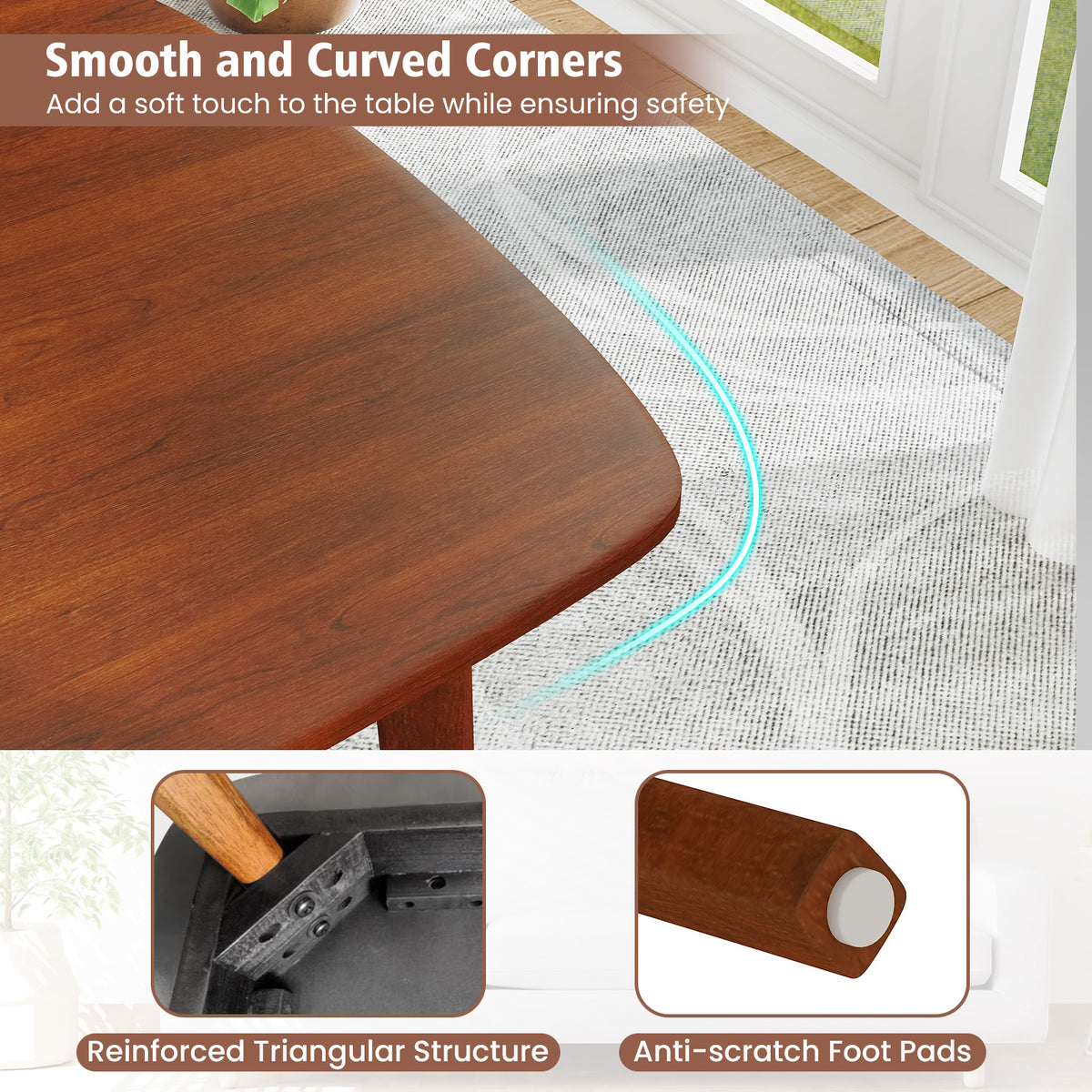 Walnut Dining Table for 2-4 People with Rubber Wood Legs