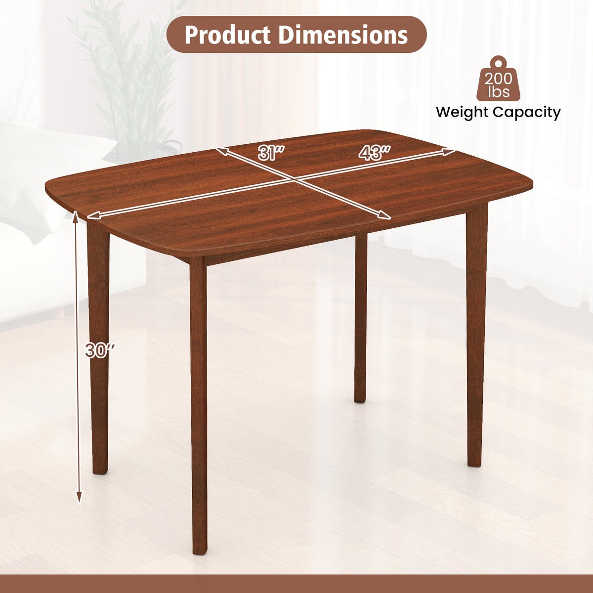 Walnut Dining Table for 2-4 People with Rubber Wood Legs