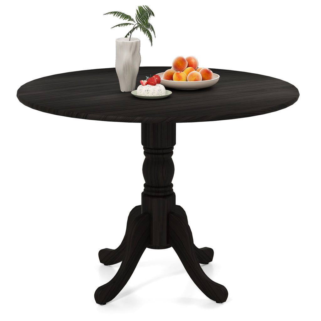 Round Rubber Wood Dining Table with Trestle Legs - Black