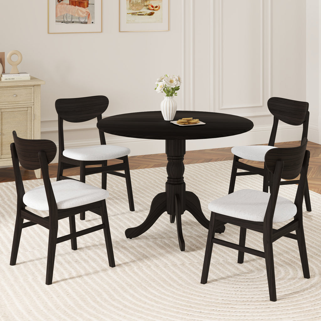 Round Rubber Wood Dining Table with Trestle Legs – Black