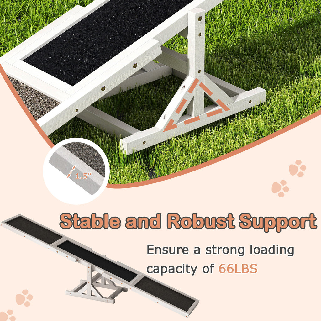 Dog Outdoor Run Game Toy - White Wooden Agility Seesaw for Obstacle Course Training
